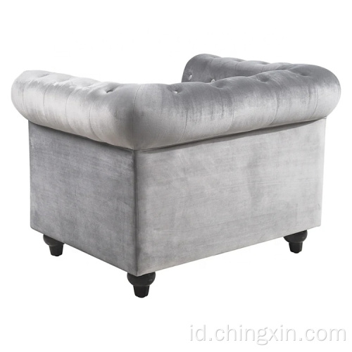 Sofa Ruang Tamu Gaya Eropa Kursi Lengan Beludru Berumbai Chesterfield